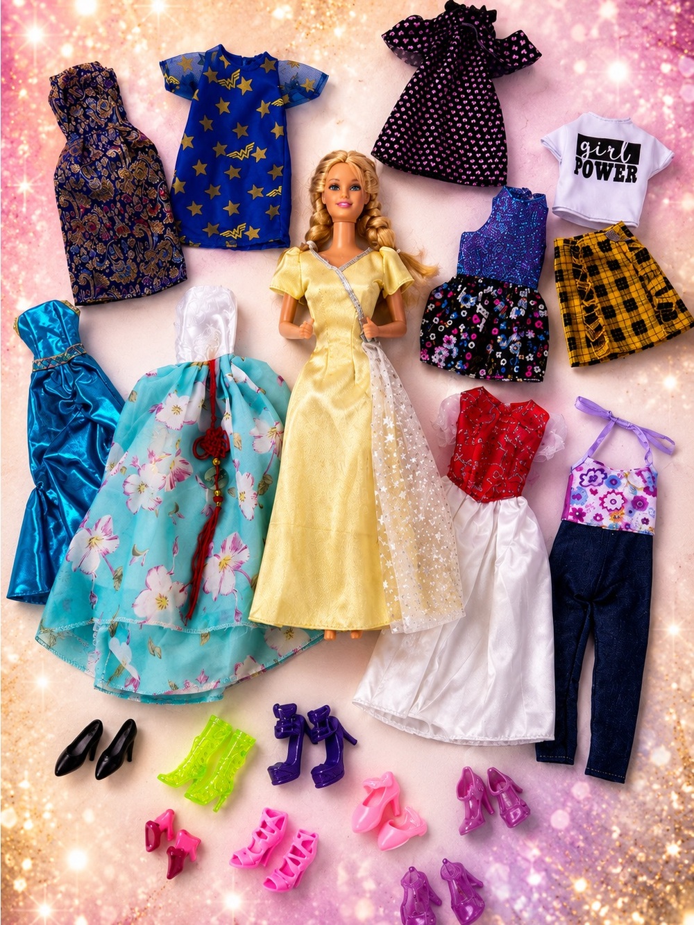 Barbie Doll Clothes Lot Dresses Shoes Accessories Fashion Wardrobe Bundle 20+pc - Picture 1 of 11